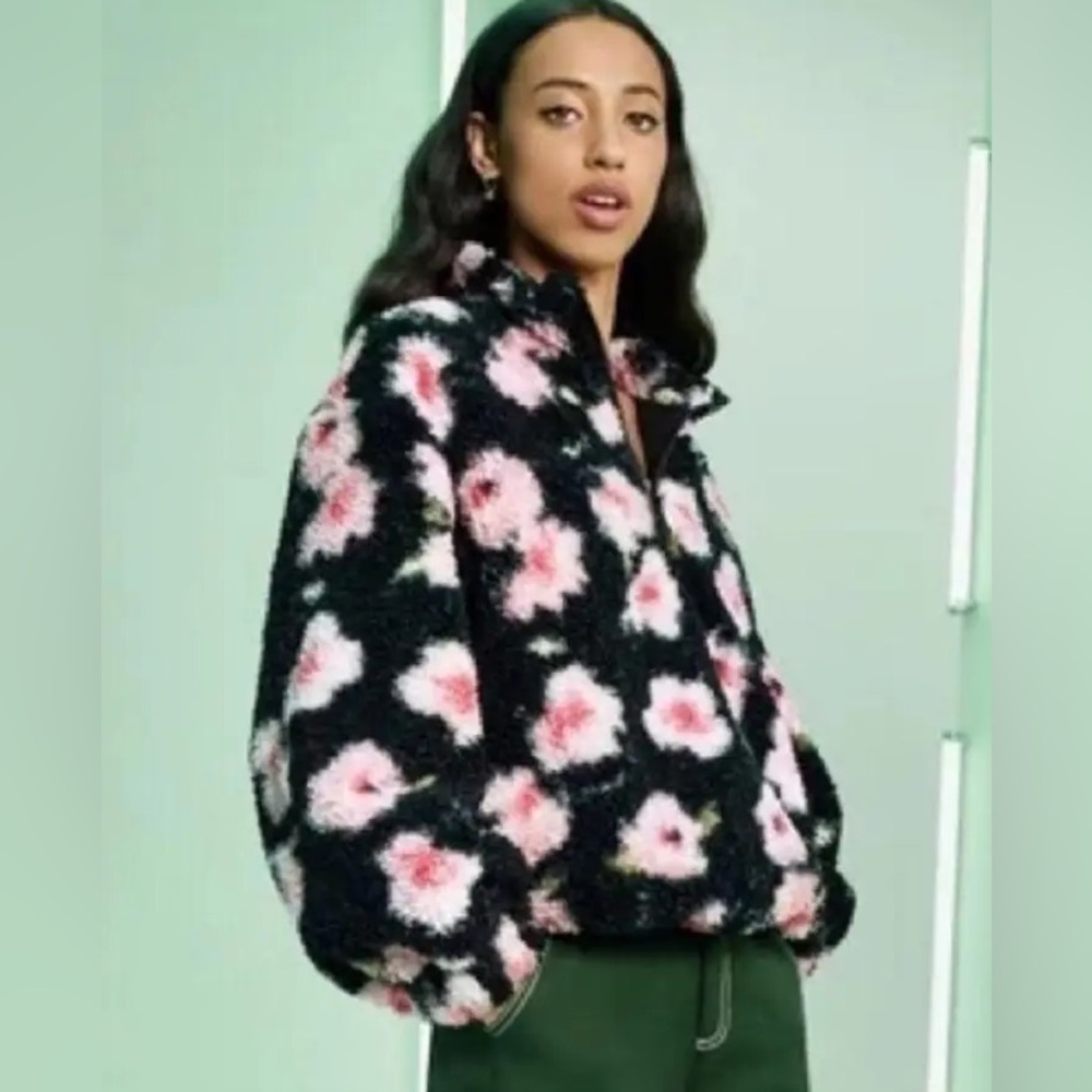 Sandy Liang x Target floral pink black sherpa jacket SZ S